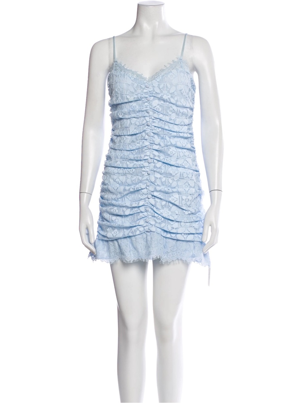 For Love And Lemons Pale Blue Lace Ruched Mini Dress